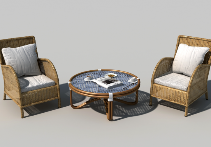 中式藤条桌椅组合3D模型【ID:22585877】