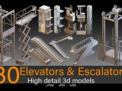 C4D高细节电梯自动扶梯3D模型工业电梯商城电动扶梯楼梯基础白模【ID:11614282】
