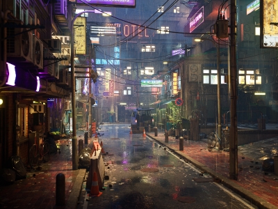 【UE】雨中霓虹街道 Rainy Neon Streets【ID:65553211】